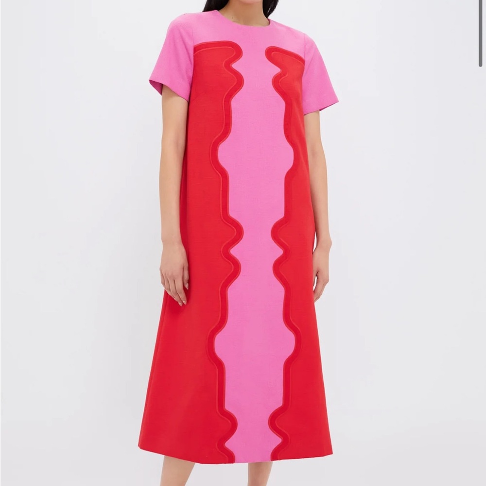 Tuckernuck Red and Pink A-line Midi Dress with Raglan Sleeves
